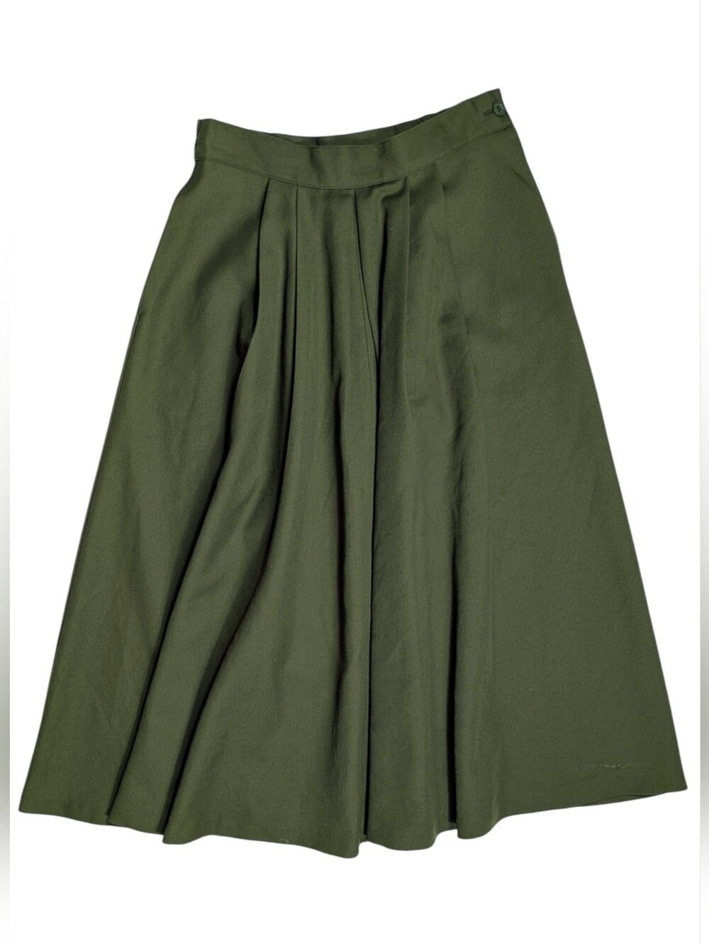 80s Leslie Fay Olive Green Women's Pleated A-Line Skirt Size 8